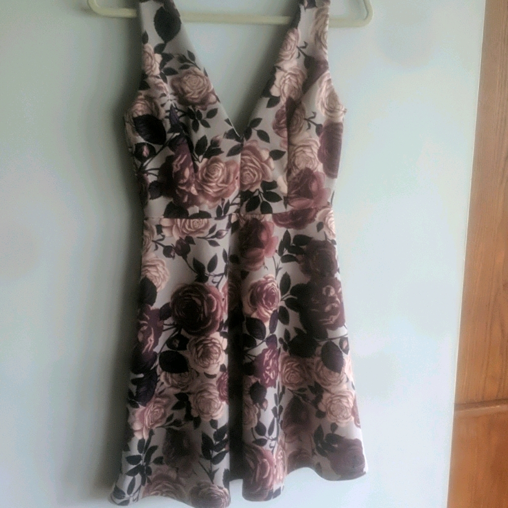 Charlotte Russe Purple Floral Deep V Skater Dress
